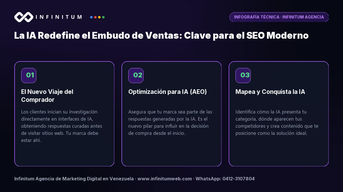 Infografía técnica: La IA Redefine el Embudo de Ventas: Clave para el SEO Moderno - Claves estratégicas por Infinitum Agencia