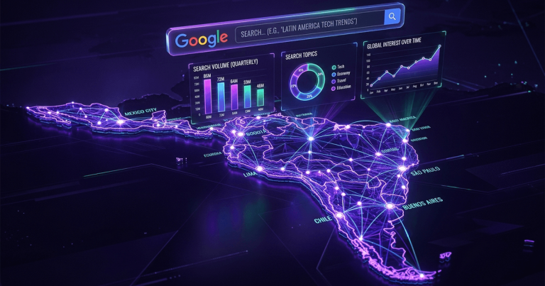 Mapa de demanda en Google en Latinoamérica y Venezuela destacando tendencias de búsqueda digital