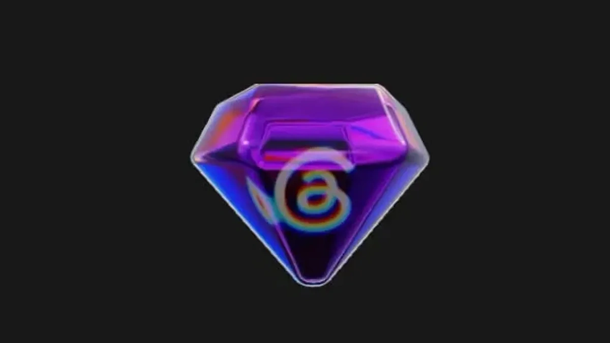 Insignia de gema púrpura 3D oficial de Threads Gems de Meta premiando publicaciones con debate y contenido original