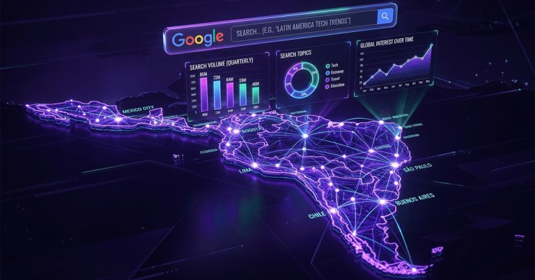 Mapa de demanda en Google en Latinoamérica y Venezuela destacando tendencias de búsqueda digital